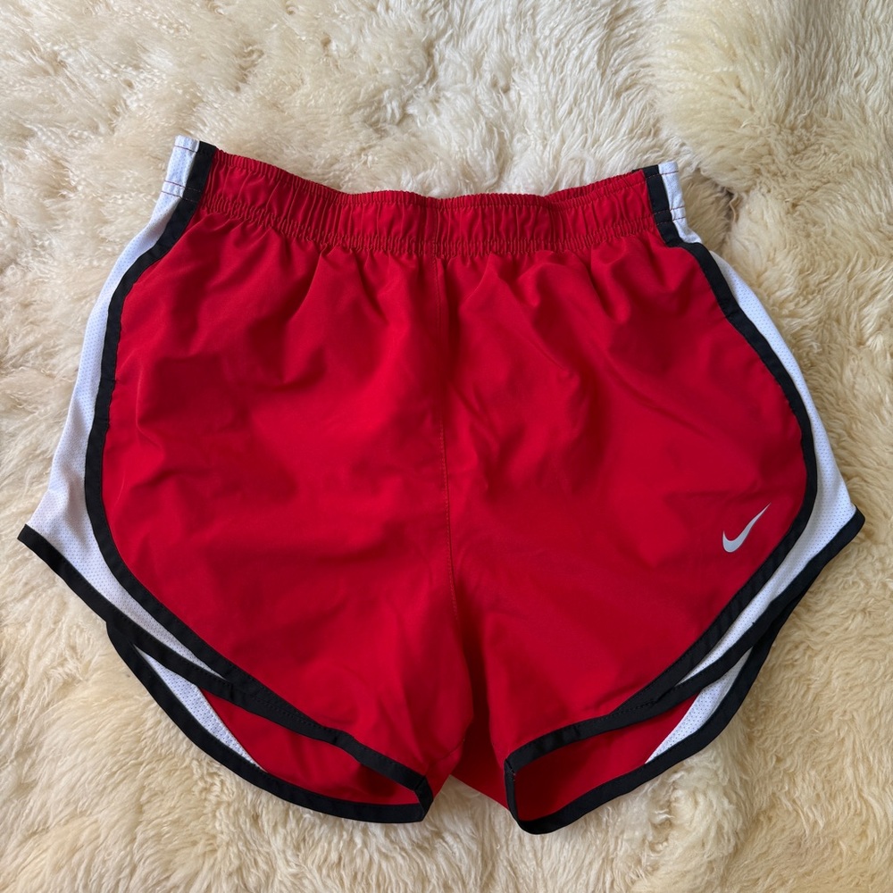 Nike Women’s Red Athletic Running Shorts with White & Black Trim